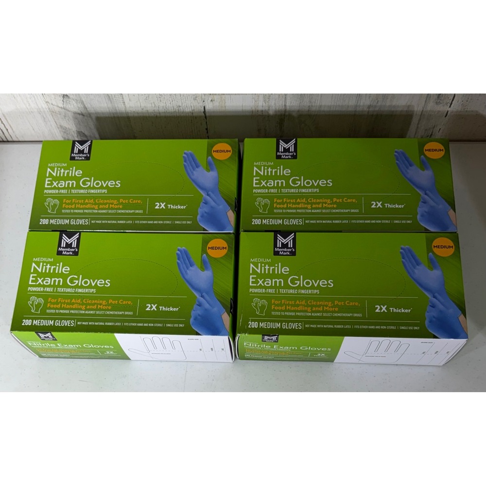 Members Mark Nitrile Exam Gloves Medium Blue 800ct Powder-Free Lot of 4